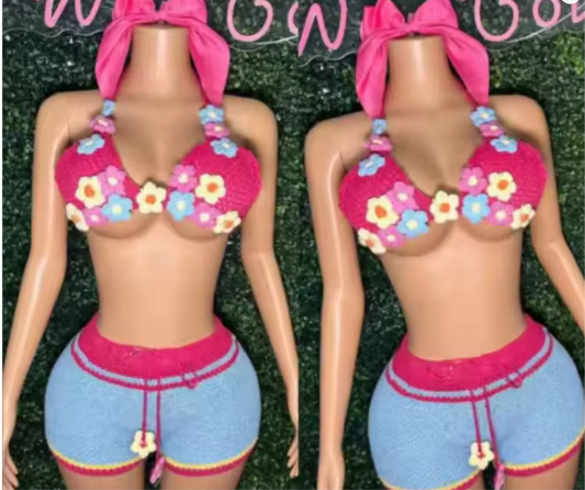 Knitted Flower 2pc Bikini