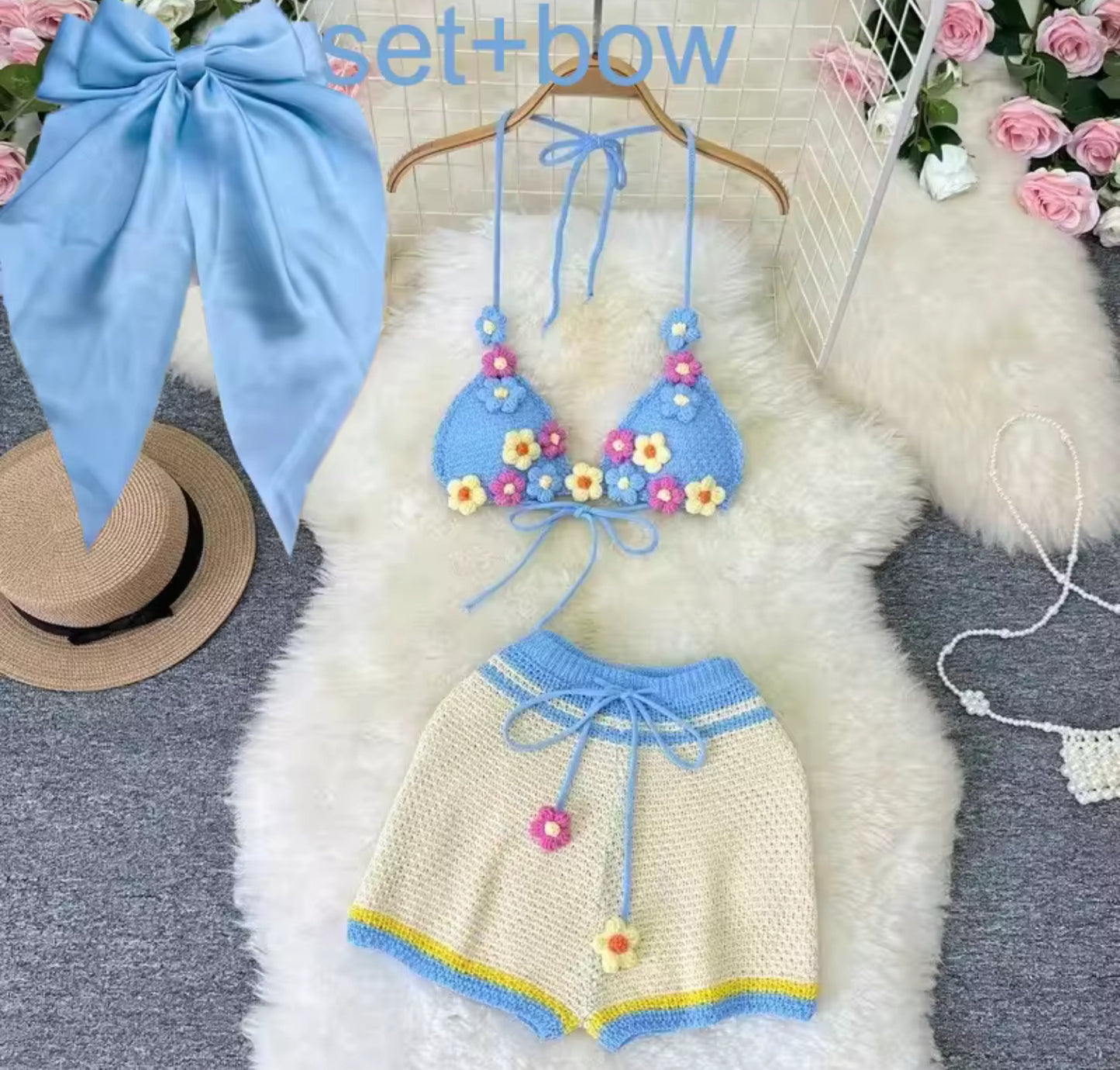Knitted Flower 2pc Bikini