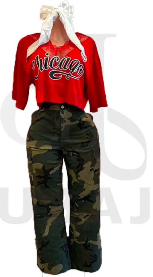 CHICAGO RED/ ARMY W/ CARGO PANTS  3PCS